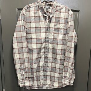 Eddie Bauer Men's Gray and Orange Checkered Button Down Shirt Size TL